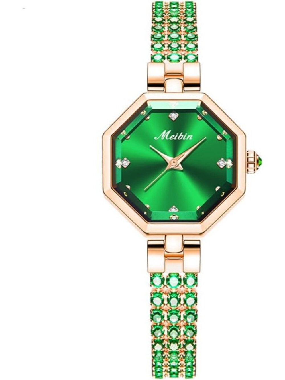 Women's Green Crystal Diamond Bangle Ladies Bracelet Luxury Oval Gold Wristwatch